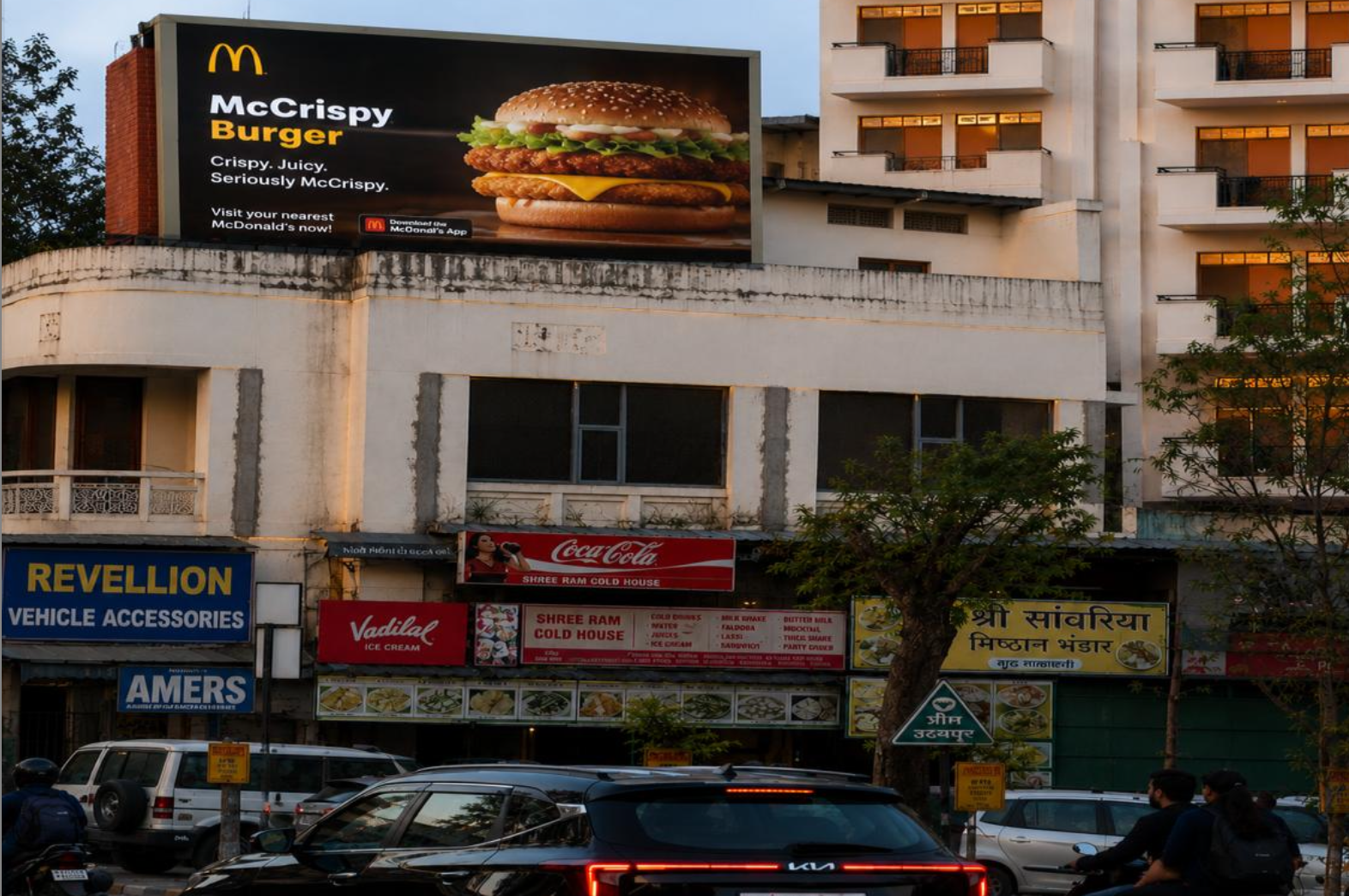Chetak Circle 3D LED screen — McDonald's ad live at Udaipur's busiest junction
